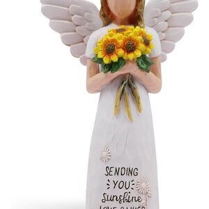 Amazon Angel Figurine with Sunflowers - White and Yellow